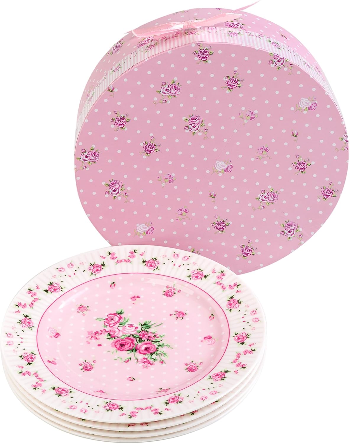 London Boutique Cake Plate Set 4 Porcelain Fine China Wide Rimmed