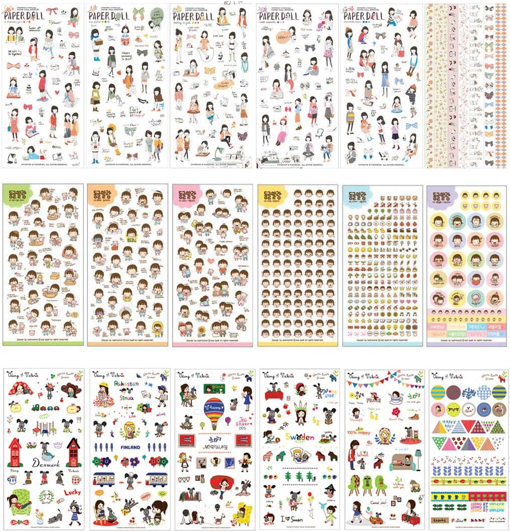 Kawaii Girls Kids Pet Dog Transparent PVC Stationery Sticker Set (Assorted 18 Sheets) Decorative Sticker for Craft Arts Scrapbooking Album Agenda Journal