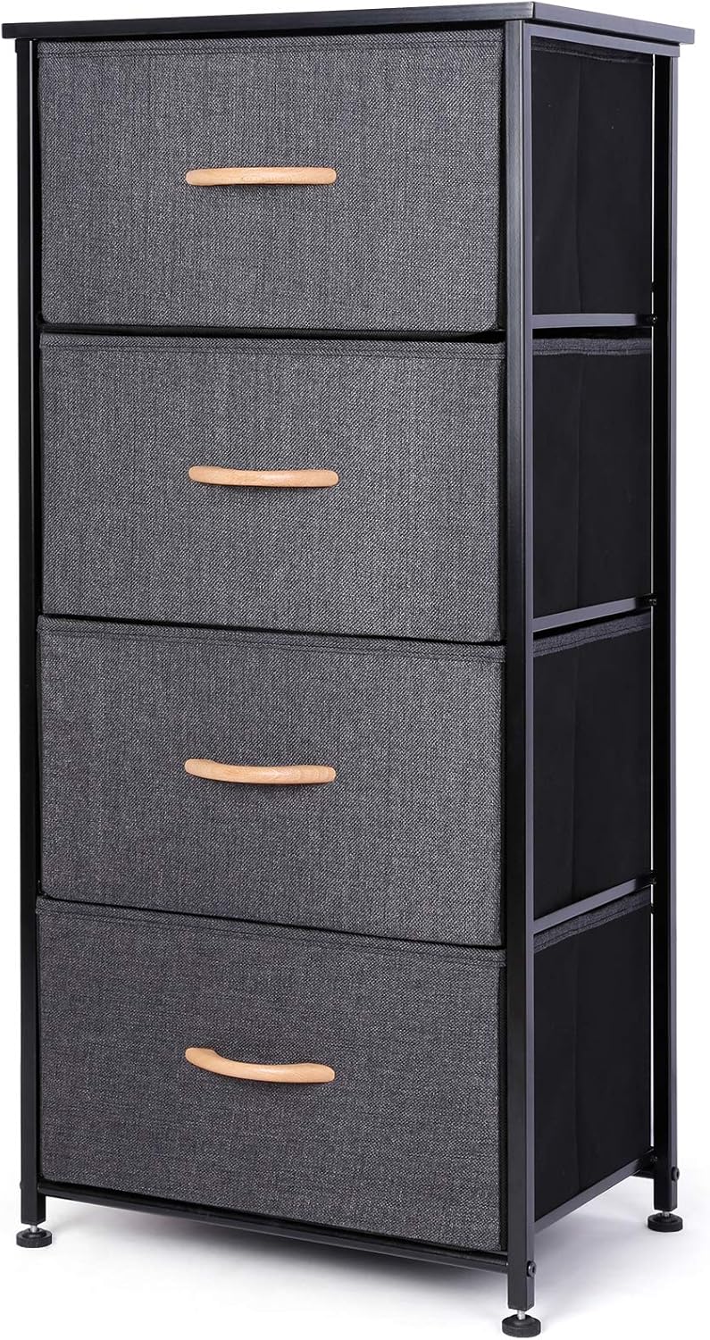 CRZDEAL 4 Drawer Dresser, Fabric Storage Tower, Dressers for Bedroom, Hallway, Entryway, Closets, Sturdy Steel Frame, Wood Top, Easy Pull Handle