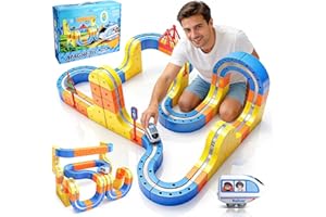 FANPROMS Electric Train Set 3D Flexible Race Track 131 PCS Car Track Fusion Sets Gravity Defying Train Track Embedded Layouts