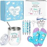 Dentist Gifts for Women Unique Dental Assistant Gifts Funny Dental Hygienist Gift Including Tumbler Mug Socks Badge Reel Holder Makeup Bag Ballpoint Pen Crochet Teeth for Birthday Christmas