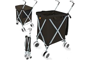Wellmax WM99100 Series Folding Shopping Cart with Wheels, Grocery Cart with Removable Canvas with Cover, Lightweight Utility Cart for Groceries and Laundry - Holds up to 120 lbs (Black)