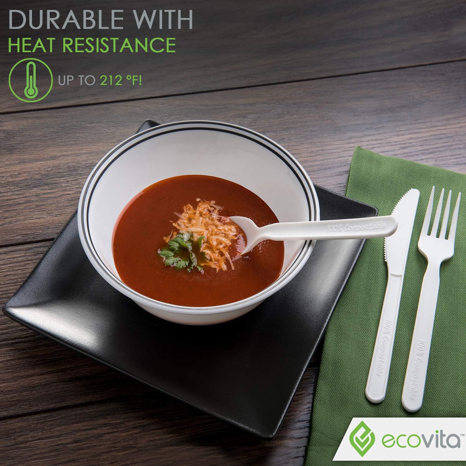 100% Compostable Spoons - 500 Large Disposable Utensils (6.5 in.) Bulk Size Eco Friendly Durable and Heat Resistant Alternative to Plastic Spoons with Convenient Tray by Ecovita: Industrial & Scientific