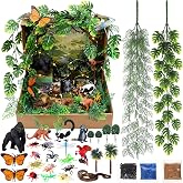Duraaamo 31 Pcs Rainforest Animals Figures Set, Rainforest Diorama Supplies | Include Jungle Animal Figurines, Trees, Moss, Sand, Stones for Kids Historical Education School Project Decoration Birthday