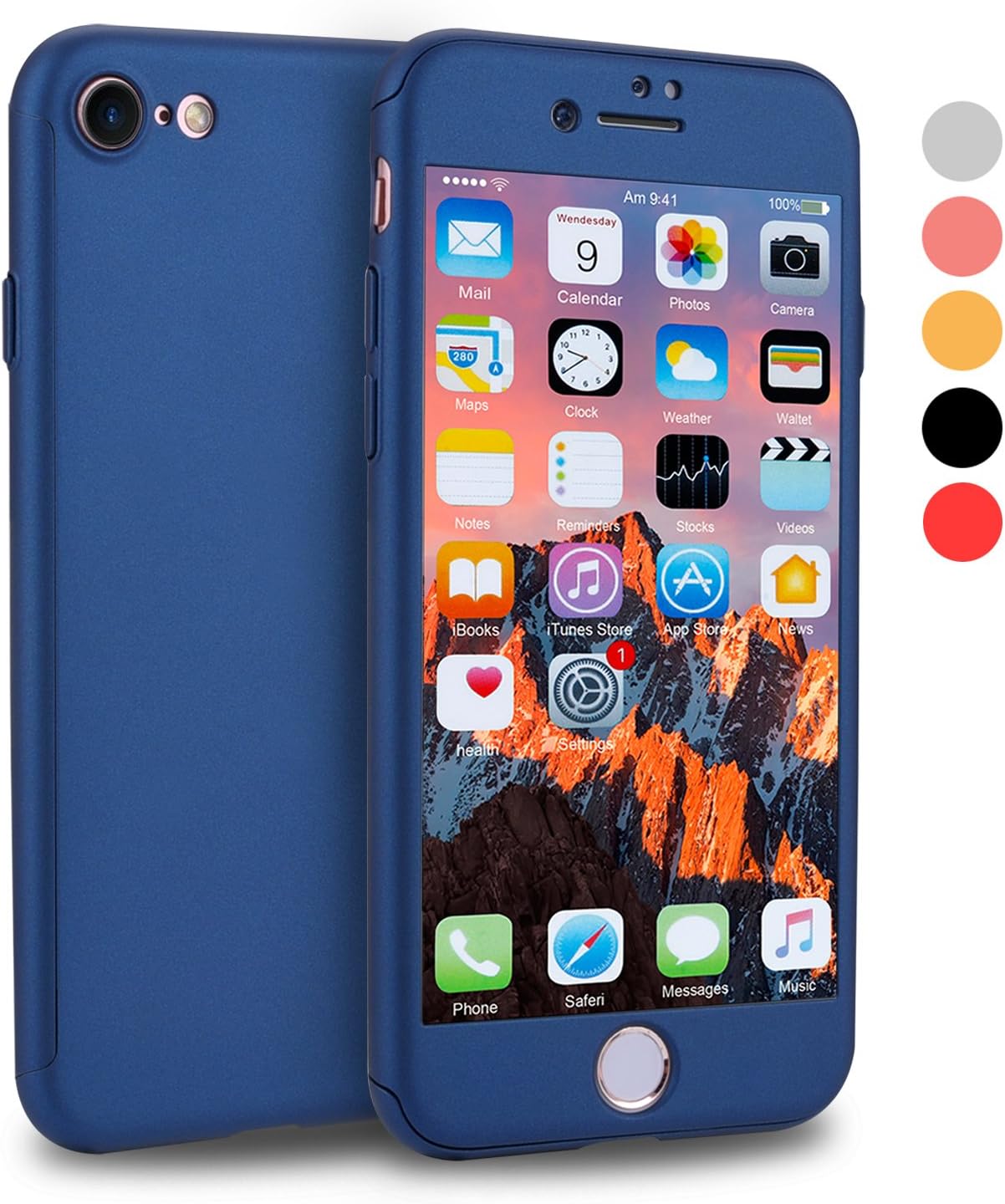 VANSIN iPhone 7 Case, 360 Full Body Protection Hard Slim Case Coated Non Slip Matte Surface with Tempered Glass Screen Protector for Apple iPhone 7 Only (4.7-inch) - (Navy Blue)