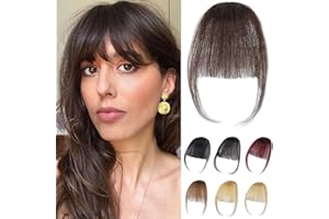 DinkyTims Clip in Bangs 100% Real Human Hair Bangs Hair Clip Thin Dark Brown Fake Bangs,Clip on Bangs for Women Faux Bangs Clip in Hairpieces with Hair Roller(Thin Bangs, Dark Brown)