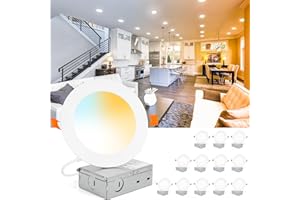 AUDERWIN Recessed Lighting 4 Inch LED Canless Ceiling Lights Fixtures 5CCT Ultra-Thin, Dimmable Recessed Light with Junction Box, 12W 110W Eqv, 2700K-5000K Selectable, ETL&FCC-12 Pack