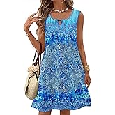Zeagoo Womens Casual Summer Dresses 2025 Boho Sleeveless Sundresses with Pockets Pleated Beach Floral T Shirt Dresses