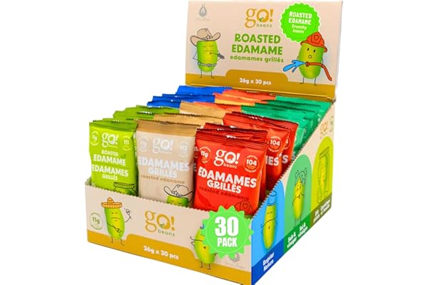 Jimmy Sevigny GoBeanz Crunchy Edamame, Variety Pack, 30 Bags x 26 gr, 11gr Protein per Serving. High Protein Healthy Snacks F