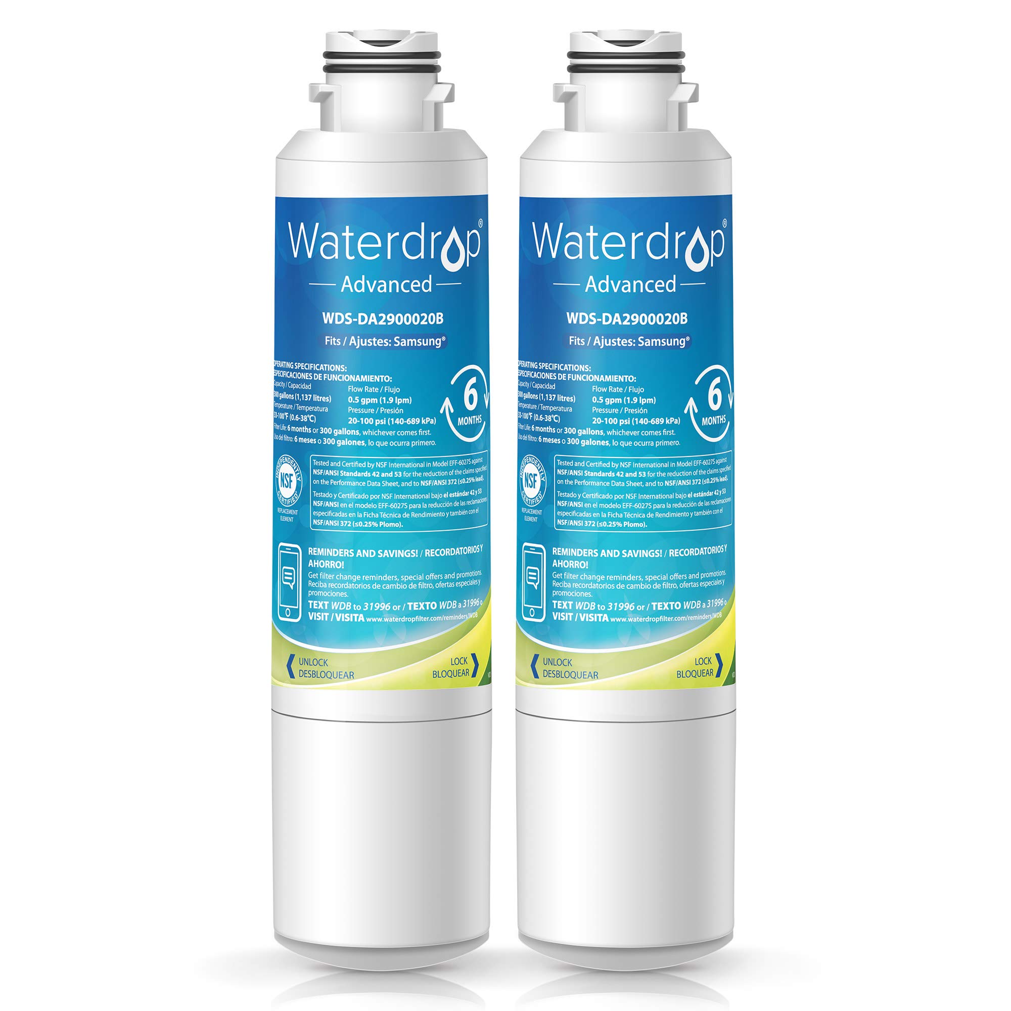 Waterdrop NSF 53&42 Certified DA2900020B Refrigerator Water Filter, Compatible with Samsung