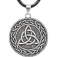 HAQUIL Celtic Triquetra Necklace, Celtic Trinity Knot Medallion Pendant, Faux Leather Cord, Celtic Jewelry Gift