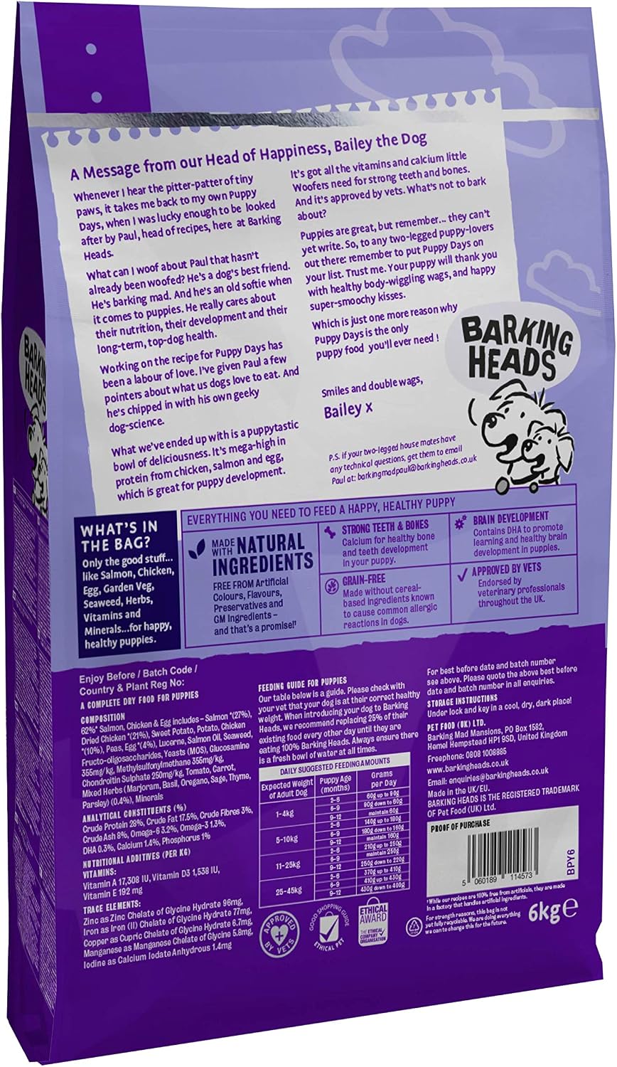 Barking Heads Complete Dry Dog Food 6kg, Puppy All Hounder Puppy Days Turkey - Image 3