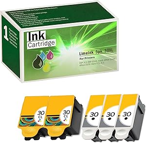 Limeink 5 Pack Remanufactured 30XL Ink Cartridges (3 Black, 2 Color) Use Replacement for ESP: 3.2, C110, C310, C315, Office 2150, Office 2170, Hero 3.1 Hero 5.1 Series Printers 1550532 1341080