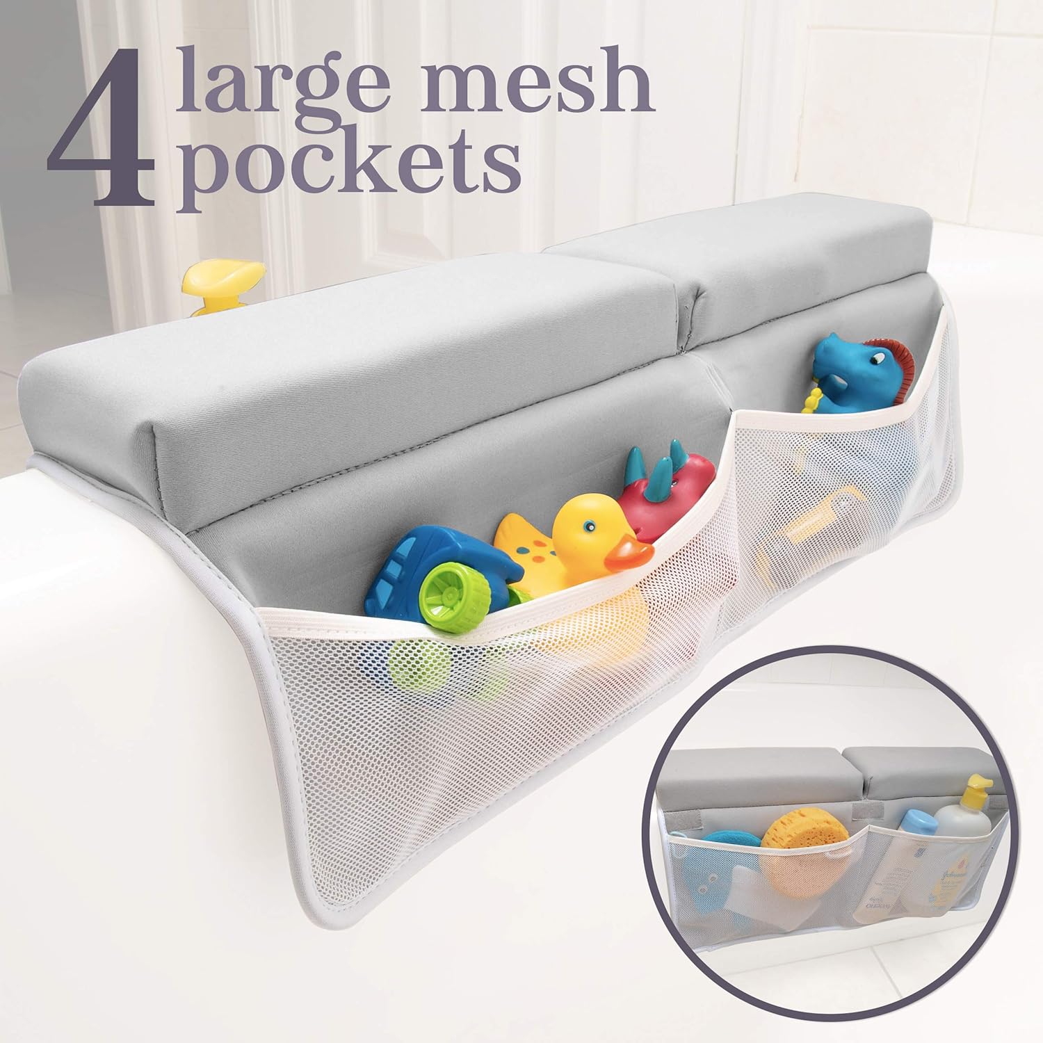 Bath Kneeler and Elbow Rest Pad - Batalee Set for Tub Bathing Large Padded Kneeler Mat for Extra Comfort 4 Extra Large Mesh Pockets Bathtub Toys Shampoo Soap Bottles Organized Baby Shower Newborn Gift : Baby