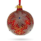 Radiant Jeweled Snowflake on Red Glass Christmas Ornament 3.25 Inches