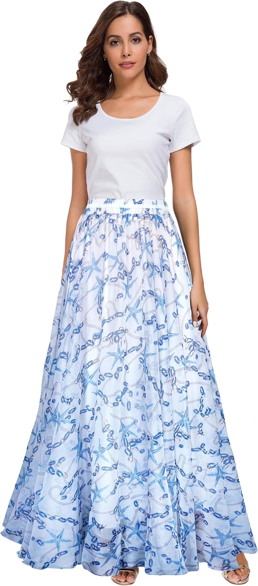 Afibi Women Full/Ankle Length Blending Maxi Chiffon Long Skirt Beach Skirt