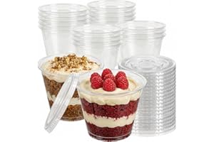 50 Pack 8.8 oz/260ml Disposable​ Plastic​ Parfait Cups with Lids, Clear​ Mini​ Dessert Cups​, for Party​ Serving Appetizer, F