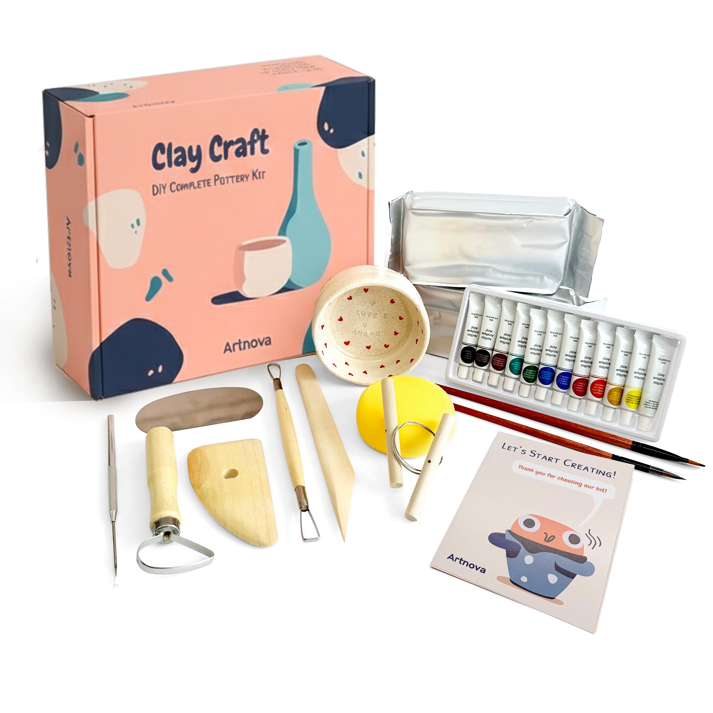 Complete Ceramic Kit: Molding Tools, Acrylic Paints and Quick Start Guide for Creative Family Entertainment DIY Clay