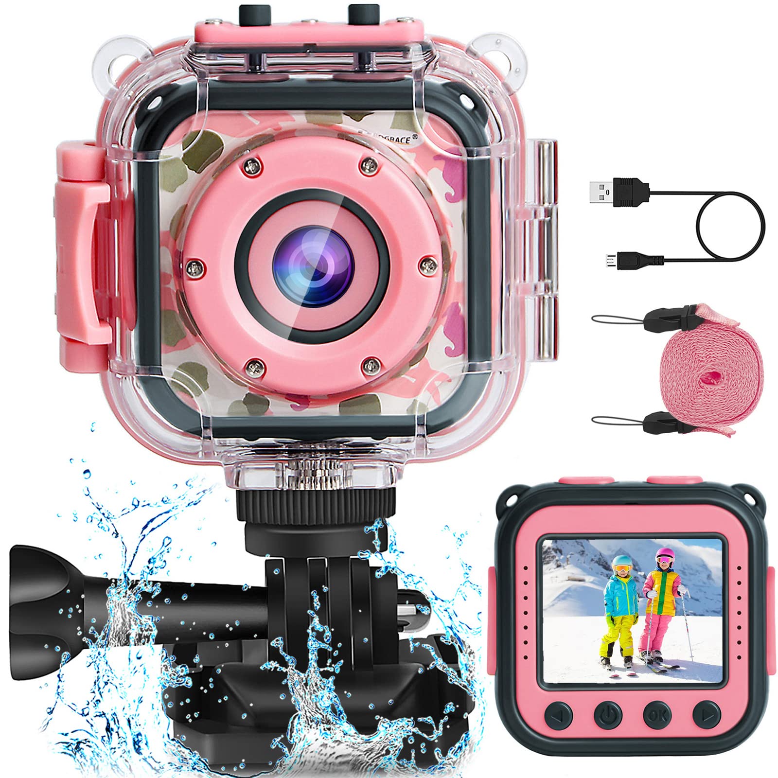 Photo 1 of ***FACTORY SEALED***PROGRACE Kids Camera Waterproof- Children Digital Video Cameras Underwater Camera Chrismas Birthday Gift Toy for Kids 1080P DV Toddler Cameras for Girls Pool Toys Age 3-12