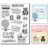 Arbuya New Born Baby Sentiment Clear Stamps for Card Making Baby Shower Greeting Verses Phrase Rubber Stamps Newborn Silicone Stamps for DIY Scrapbooking Album Paper Crafting Decoration