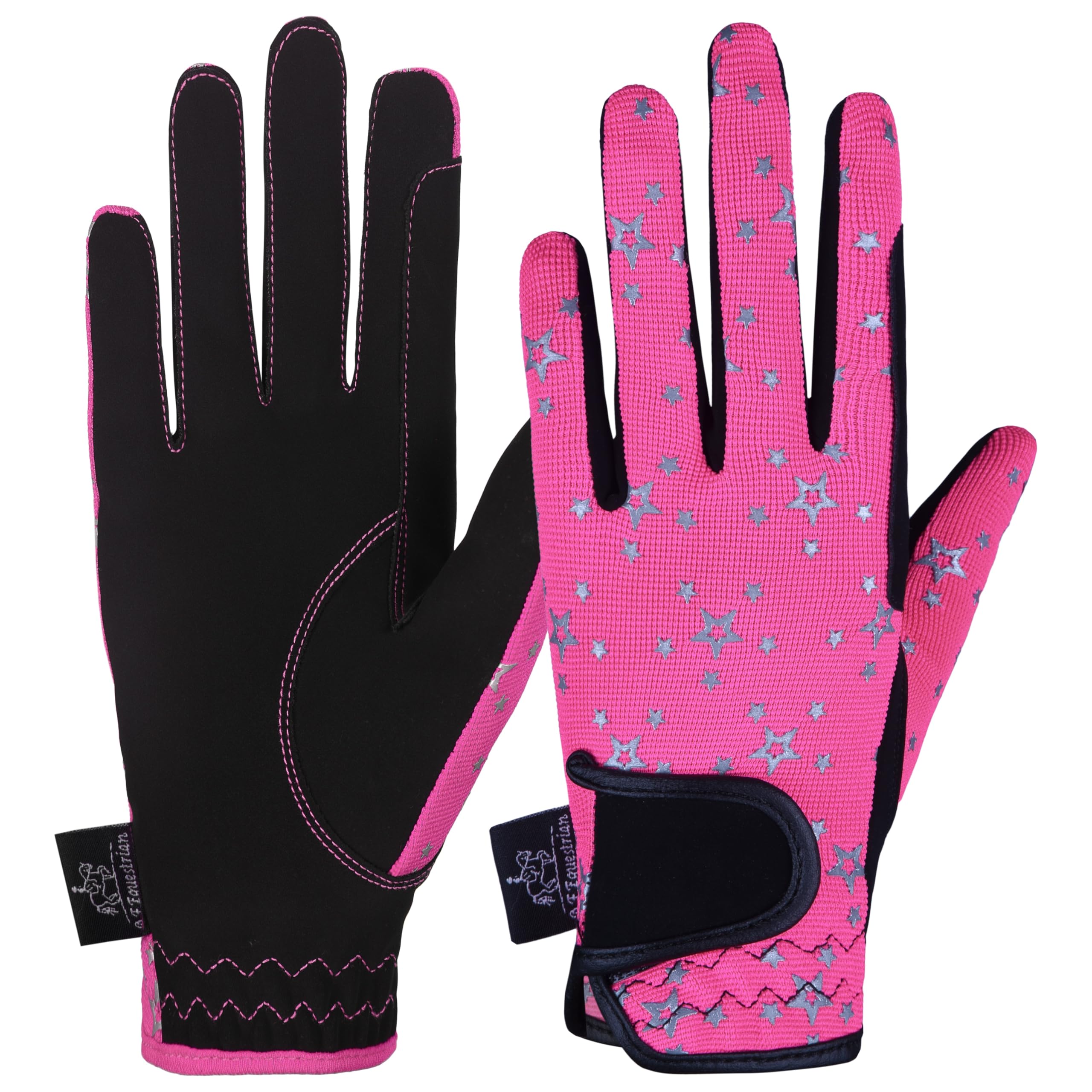 AFE Kids Gloves For Girls Boys Unisex Horse Riding Gloves Outdoor Gloves Sports Gloves Cycling Gloves For Children Black Blue Pink Star Design (Pink Star No Logo, Large)
