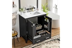 Mirightone 30" Bathroom Vanity with Sink, Bathroom Vanities 30 Inch with Top, 30 Vanity with Sink for Bathroom, 30 in Restroom Vanity with Cabint, Door Shelf and Drawer (Black)