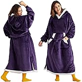 Bedsure Wearable Blanket Hoodie, Long Hooded Blanket Sweatshirt as Birthday Gifts for Women, Cozy Sherpa Hoodie for Adult, Standard, Dark Purple