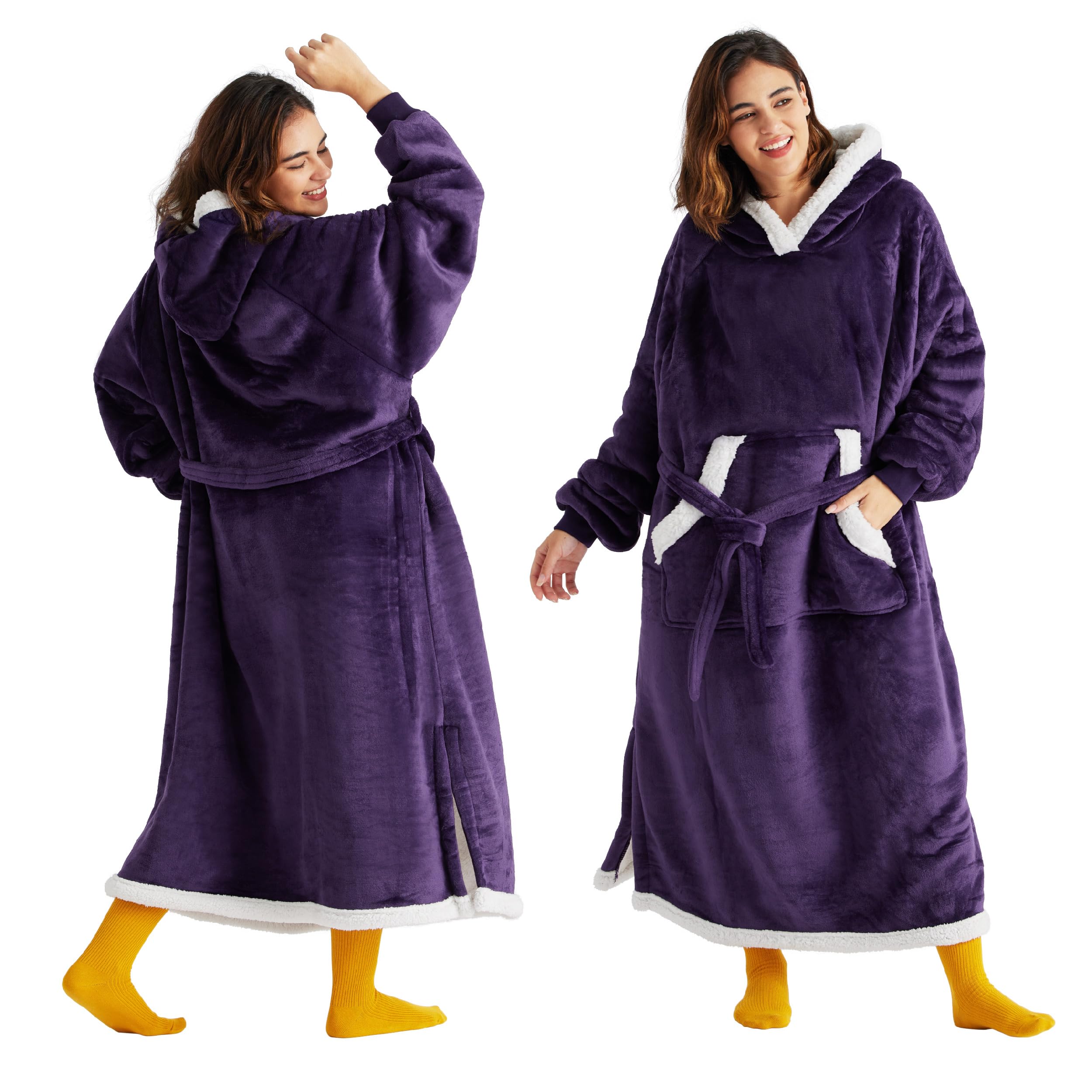 Photo 1 of Bedsure Wearable Blanket Hoodie Women - Long Sherpa Warm Cozy Hooded Blanket Sweatshirt for Adult Gifts for Women Men, Standard, Dark Purple