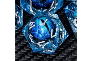 ARUOHHA Blue Dragons Eye DND Liquid Core Dice Set with Gift Box, Sharp Edged Resin Dungeons Polyhedral Dice Set Compatible wi
