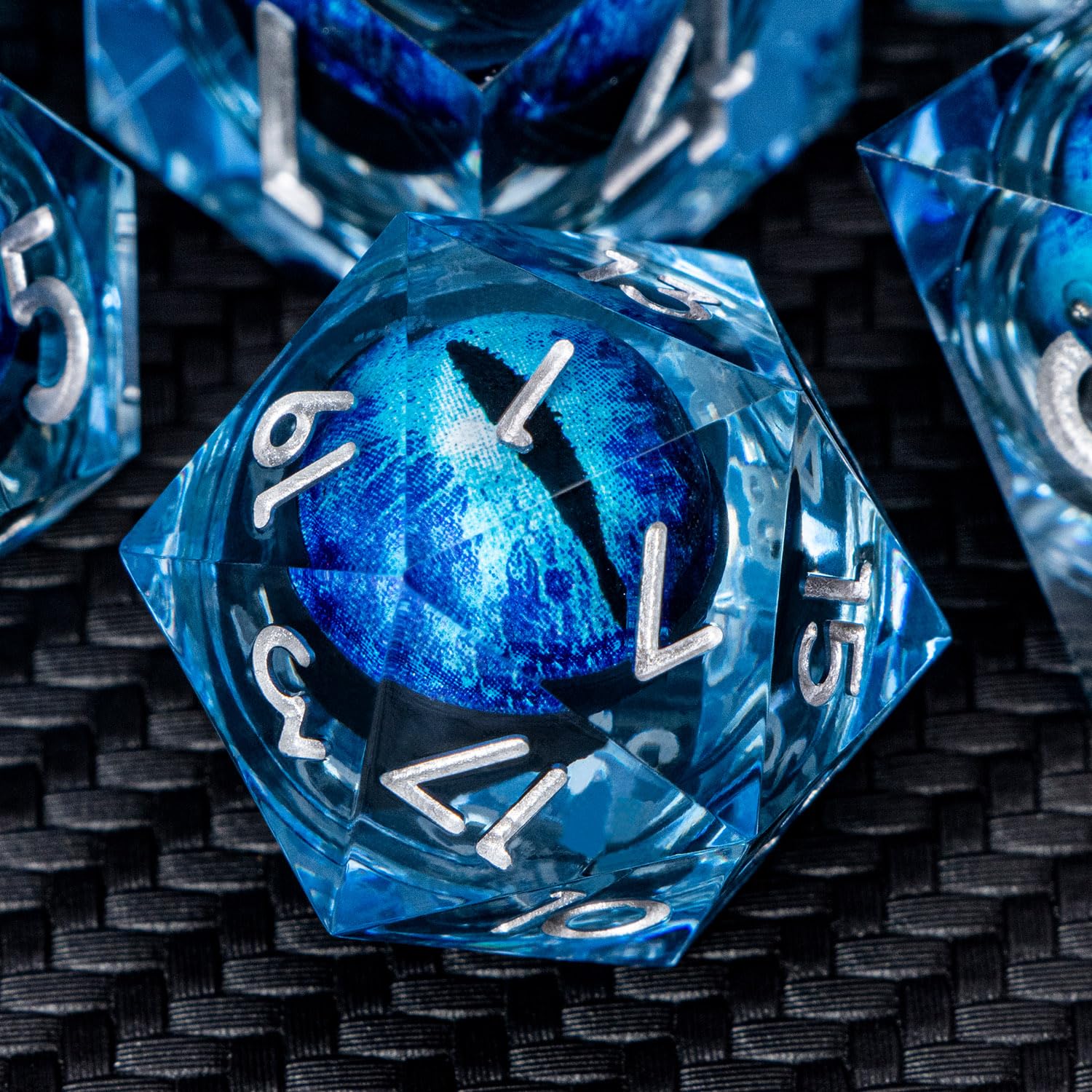ARUOHHA DND Resin Dice Dragons Eye Dice Liquid Core Blue Sharp Edged Dice Set with Gift Box, Polyhedral Dungeons D and D Dice Set Role Playing Game D20 D12 D10 D8 D6 D4 — image 1