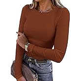 PRETTYGARDEN Women 2026 Fall Clothes Long Sleeve Shirts Ribbed Knit Fitted Basic Tee Going Out Tops Underscrub Casual Outfits