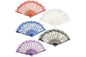 EOSAU Handheld Chinese Folding Fan Lace Hand Fans for Women Foldable Bulk for Party Wedding Church Dancing (5 Mixed Colors)