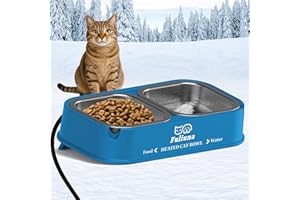Dahivs Heated Cat Bowl for Outdoor Cats, Outdoor Heated Pet Bowl with Raised Brackets to Protect Pet's Neck, 56 OZ Heated Water Food Bowls for Kitty Feral Cat, Provide Warm Water and Food in Winter.