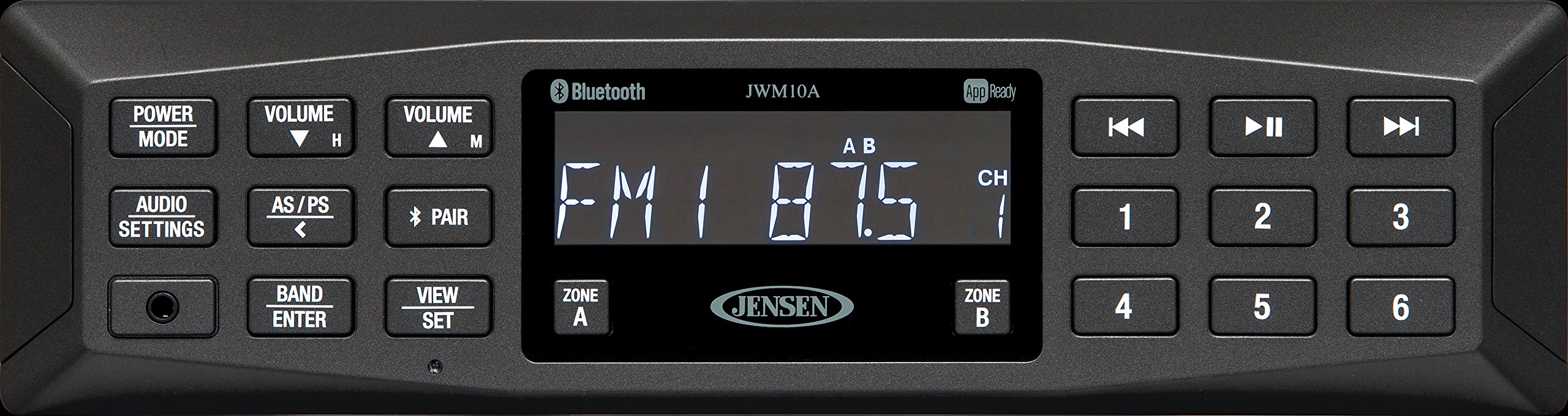 Photo 1 of Jensen JWM10A AM/FM | AUX | Bluetooth | APP Ready Wallmount Stereo, 4 Channels 6W per CH, 30 Programmable Station Presets (18FM/12AM), Receives Bluetooth Audio (A2DP) and Controls (AVRCP) from Devices