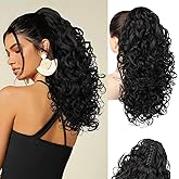 Flufymooz 100％ Pure Protein Ponytail Extension, 18 Inch Curly Claw Clip Ponytail Hair Extensions Natural Soft pony tail hairpiece for women-Black Brown