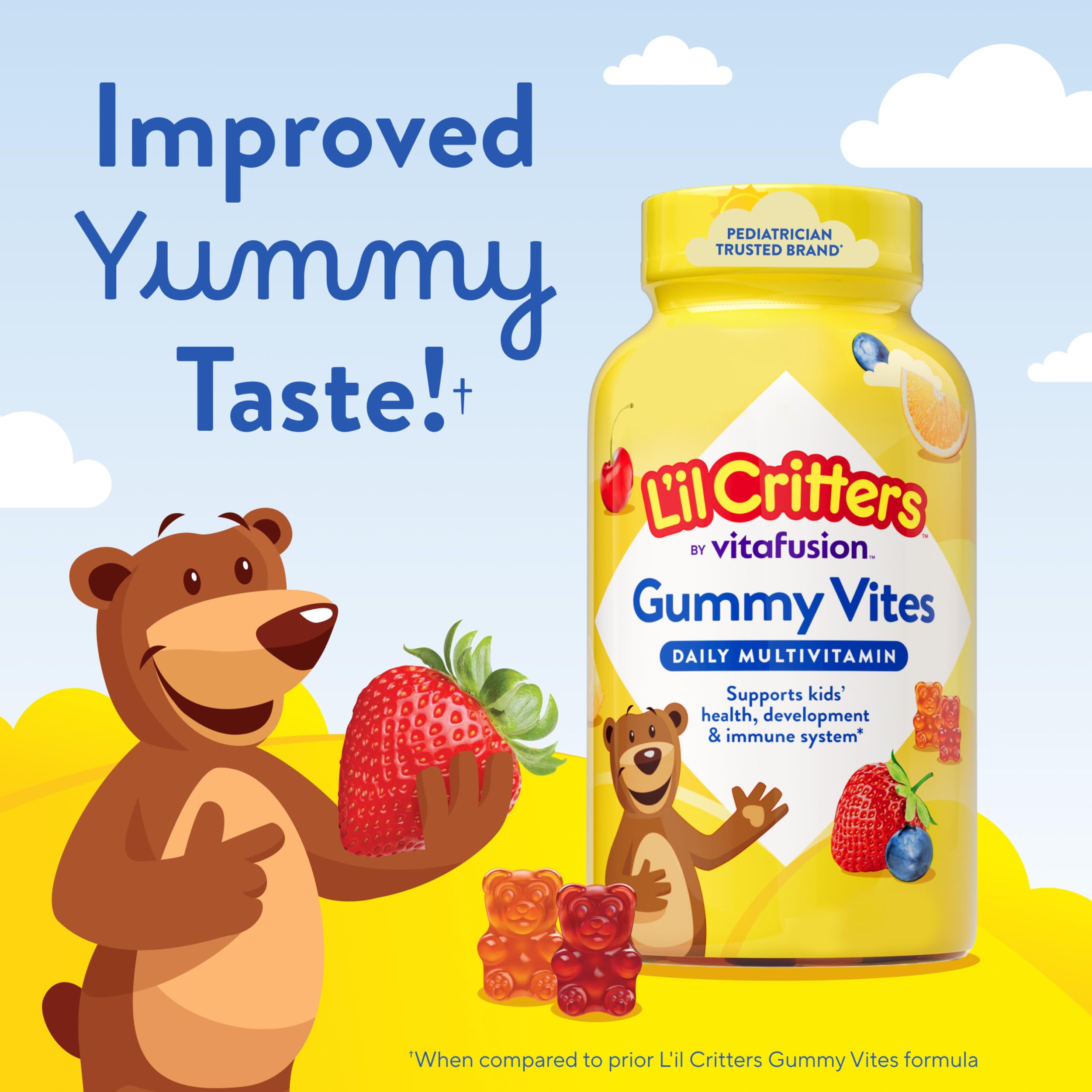 L’il Critters Gummy Vites Daily Gummy Multivitamin for Kids, Vitamin C, D3 for Immune Support Cherry, Strawberry, Orange, Pineapple and Blueberry Flavors, 70 Count Gummies