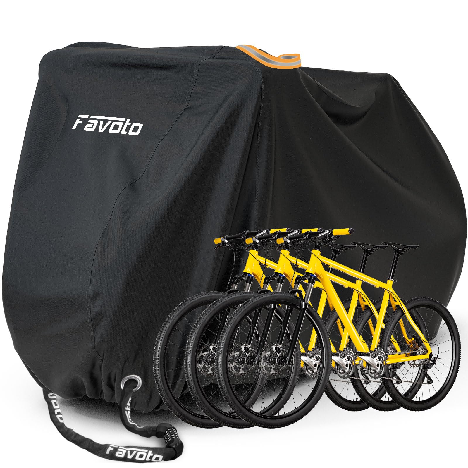 Favoto Bike Cover Waterproof Outdoor Bicycle Cover for 2-3 Bikes 210T Oxford Fabric UV Snow Wind Proof with Reflective Straps Storage Bag for Mountain Road Electric City Bike 79x41.3x44 Inch Black