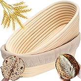 Banneton Bread Proofing Basket 2 pack 9.5 inch Oval Basket with Liner, Bread Proofing Basket Perfect for Professional & Home Sourdough Bread Baking, Artisan Sourdough Bread (Set of 2 pack 9.5" Oval)