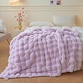LIFEREVO Fluffy Faux Rabbit Fur Bubble Throw, Plush Shaggy Blanket for Couch Sofa Chair, Soft Cute Furry Light Purple Blanket Adult Kids Girls, Fuzzy Lap Throw for Bedroom Living Room, 50x60, Lavender