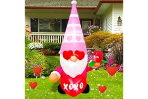 JOYEASE 4 FT Valentines Day Inflatables Pink Gnome with Rose Decoration, LED Lighted Valentines Day Blow up for Romantic Wedding Anniversary Assignation Party Decor