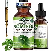 PURA VIDA MORINGA Leaf Extract Liquid Drops - USDA Organic Certified - Highly Purified, Bioavailable & Faster Absorption than Moringa Powder or Capsules - Single Origin Moringa Oleifera Leaves Extract