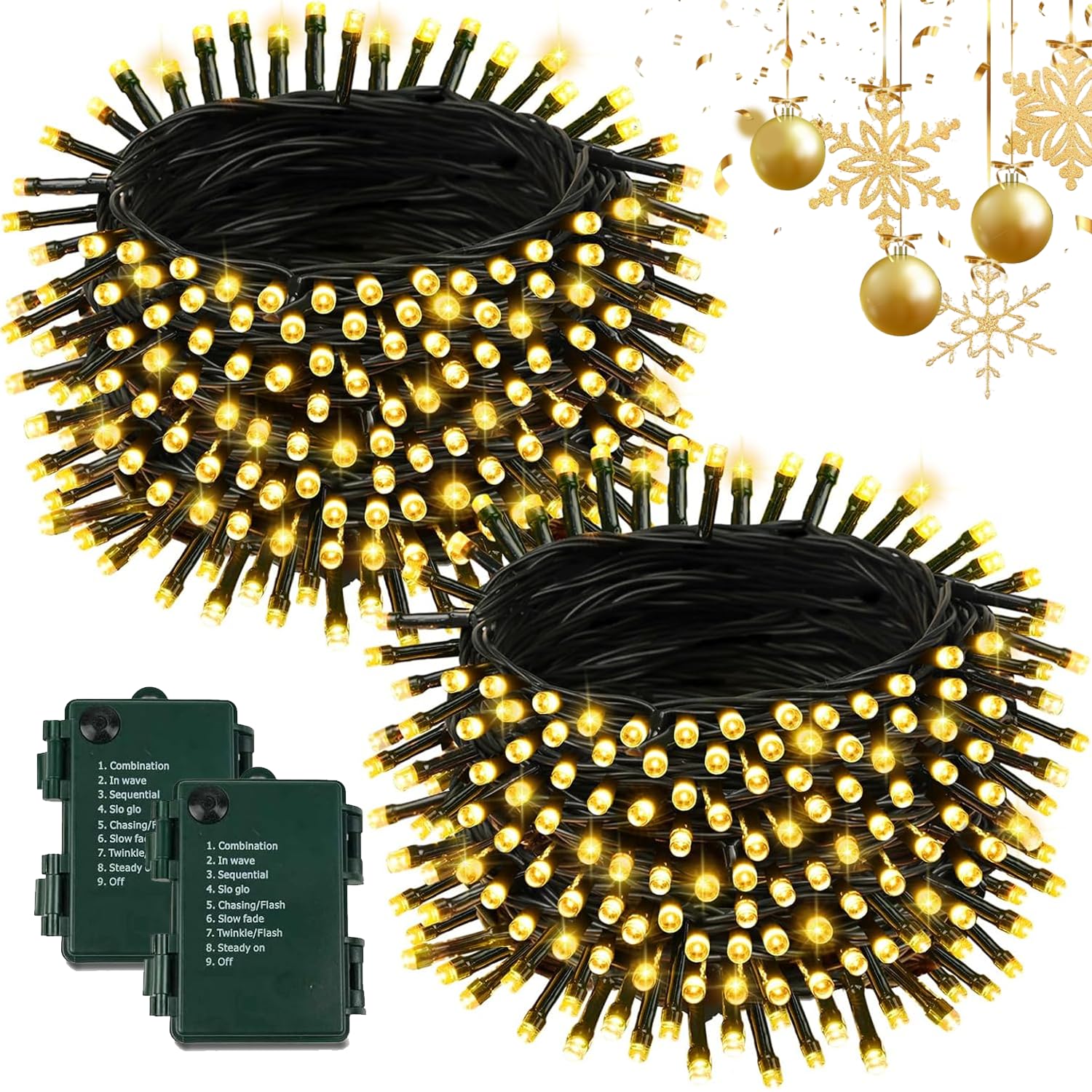 Photo 1 of 2 Pack Battery Operated Christmas Lights with Timer, 66FT 200 LED Waterproof Battery Twinkle Light, 8 Modes Green Wire Fairy Lights for Indoor & Outdoor Bedroom Tree Christmas Decorations (Warm White)