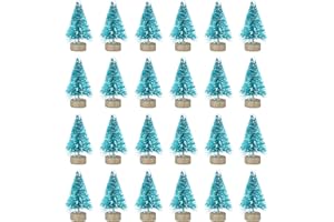 PRETYZOOM 24pcs Artificial Mini Christmas Trees Frosted Sisal Trees with Wood Base Bottle Brush Trees Plastic Winter Snow Ornaments Tabletop Trees for Crafting, Displaying and Decoration