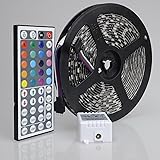 elcPark 5M/16.4FT RGB Changing Color LED Strip Light + 44keys IR Remote Controller DC 12V led SMD 5050 300LED Waterproof IP65 ,Black Double sided board