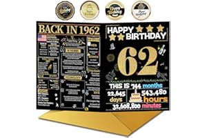 Joycard 62nd Birthday Card with Envelope, 62nd Birthday Decorations for Women Men, 62nd Birthday Gifts for Mother and Dad, Happy Birthday Cards for 62 Year Old Wife Husband, Back in 1962