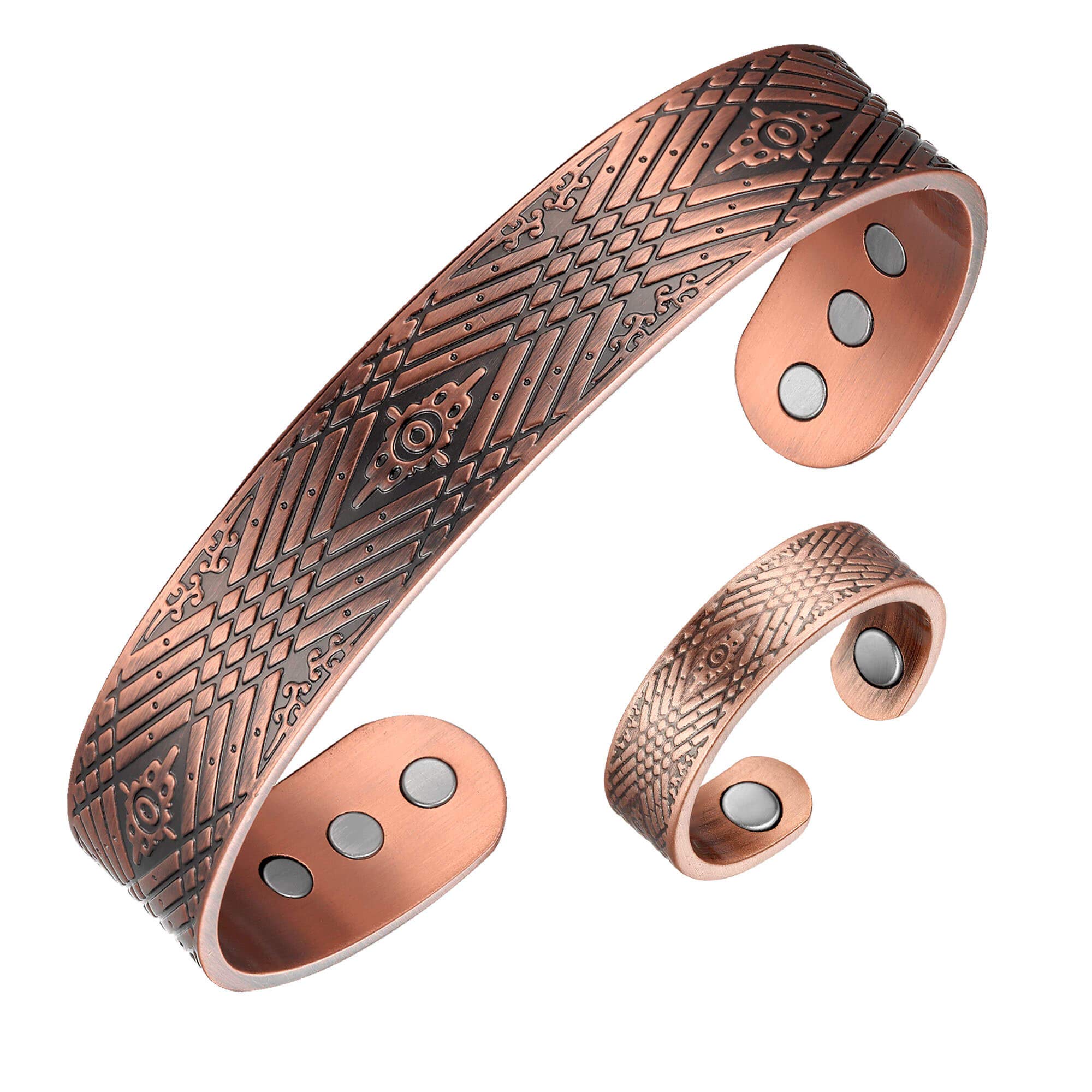 MagEnergy 99.9% Pure Copper Magnetic Bracelet with 6 Powerful Magnets, Cuff Bangle with Jewelry Gift Box (Copper B)
