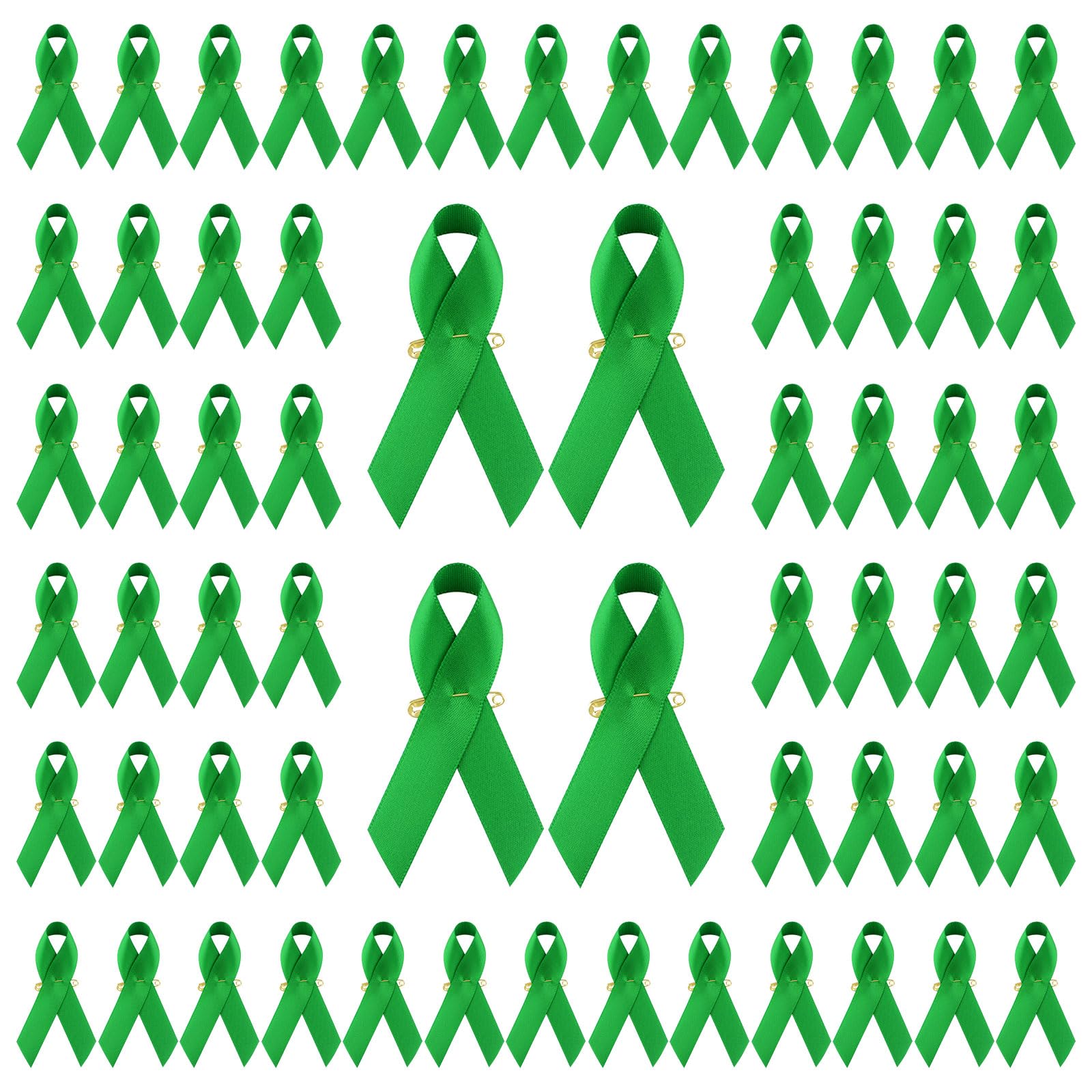 WANDIC 200Pcs Green Ribbon Mental Health Pin Badges Polyester Mental Health Awareness Brooches Liver Cancer Pin Badges Souvenir Brooches for Charity Event