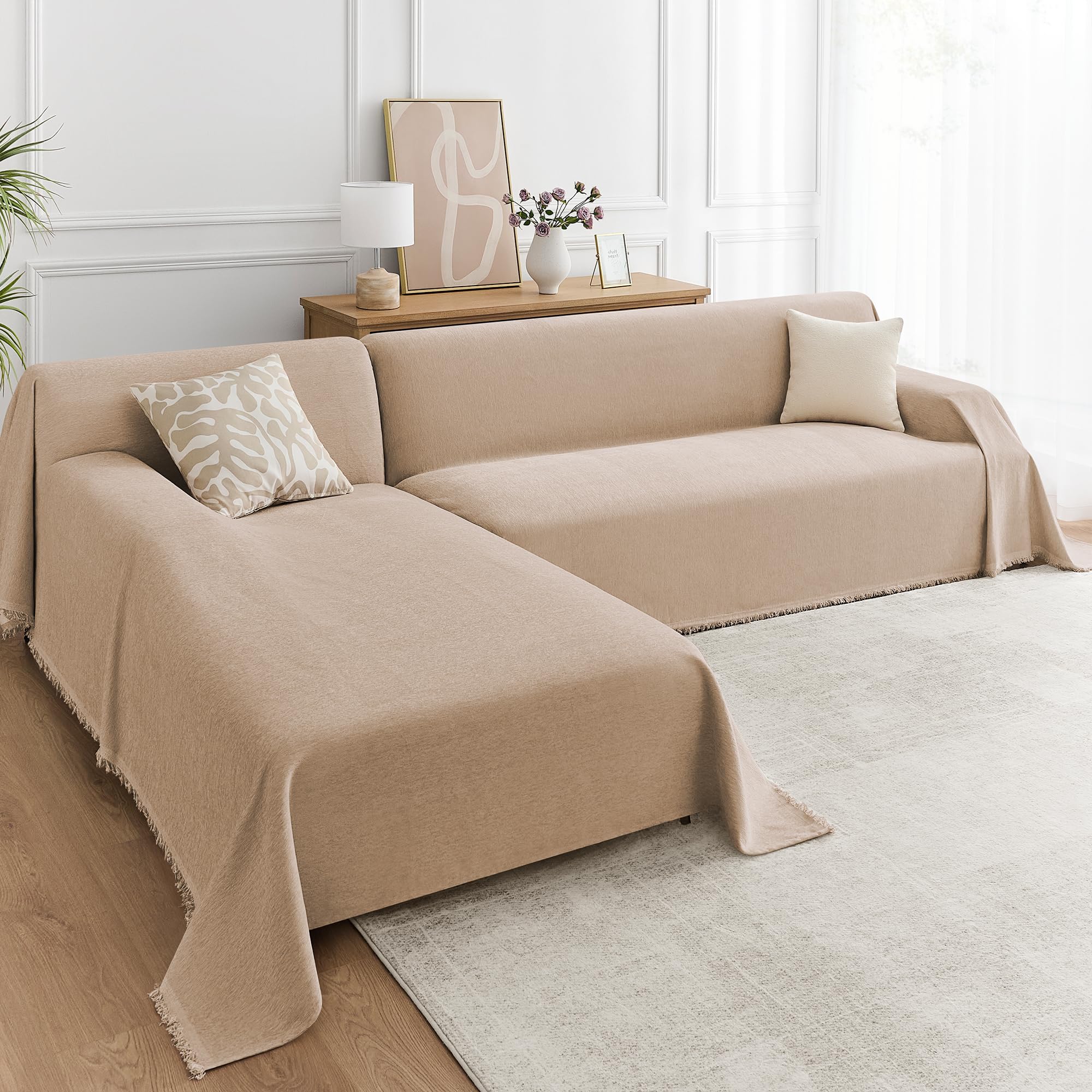Photo 1 of Maymiss Sectional Couch Covers 2-Piece Set for L-Shaped Sofas, Pet Friendly Washable Furniture Protector, Chenille Couch Blanket Fits 2-3 Cushion Couches(71"x118"+71"x118", Sand)