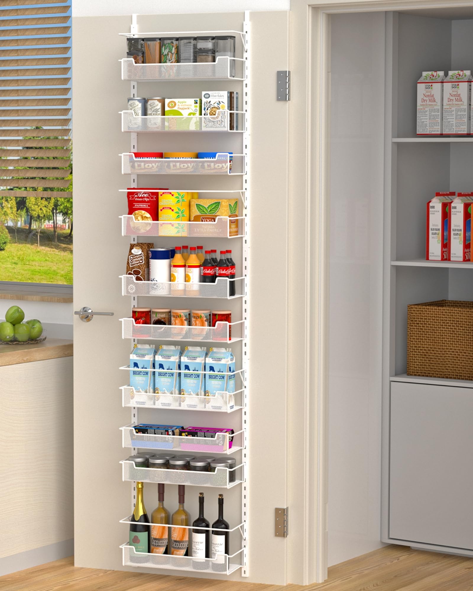 Photo 1 of VyGrow Over the Door Pantry Organizer, 10-Tier Over the Door Organizer with Adjustable Basket, Pantry Door Organization for Pantry Kitchen Storage Room Spice Rack, White