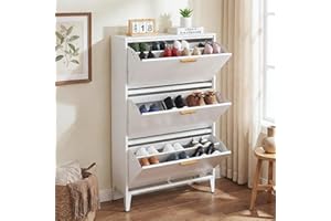 Luzfuego Slim Shoe Cabinet for Entryway, 3-Flip Drawer Shoe Storage Cabinet with Metal Legs, Large Freestanding Shoe Organize